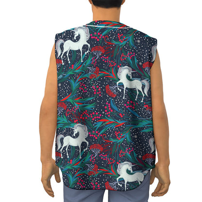 Fairy Floral Unicorn Pattern Print Sleeveless Baseball Jersey