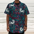 Fairy Floral Unicorn Pattern Print Textured Short Sleeve Shirt