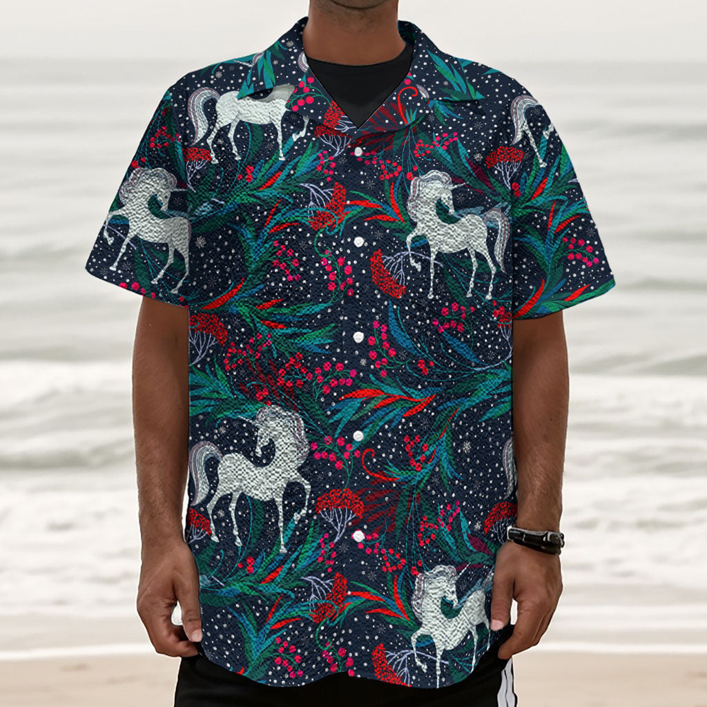 Fairy Floral Unicorn Pattern Print Textured Short Sleeve Shirt