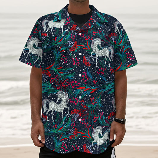 Fairy Floral Unicorn Pattern Print Textured Short Sleeve Shirt