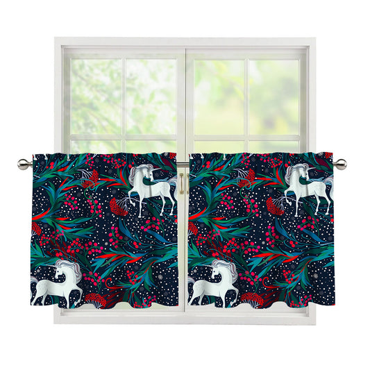 Fairy Floral Unicorn Pattern Print Tier Curtains