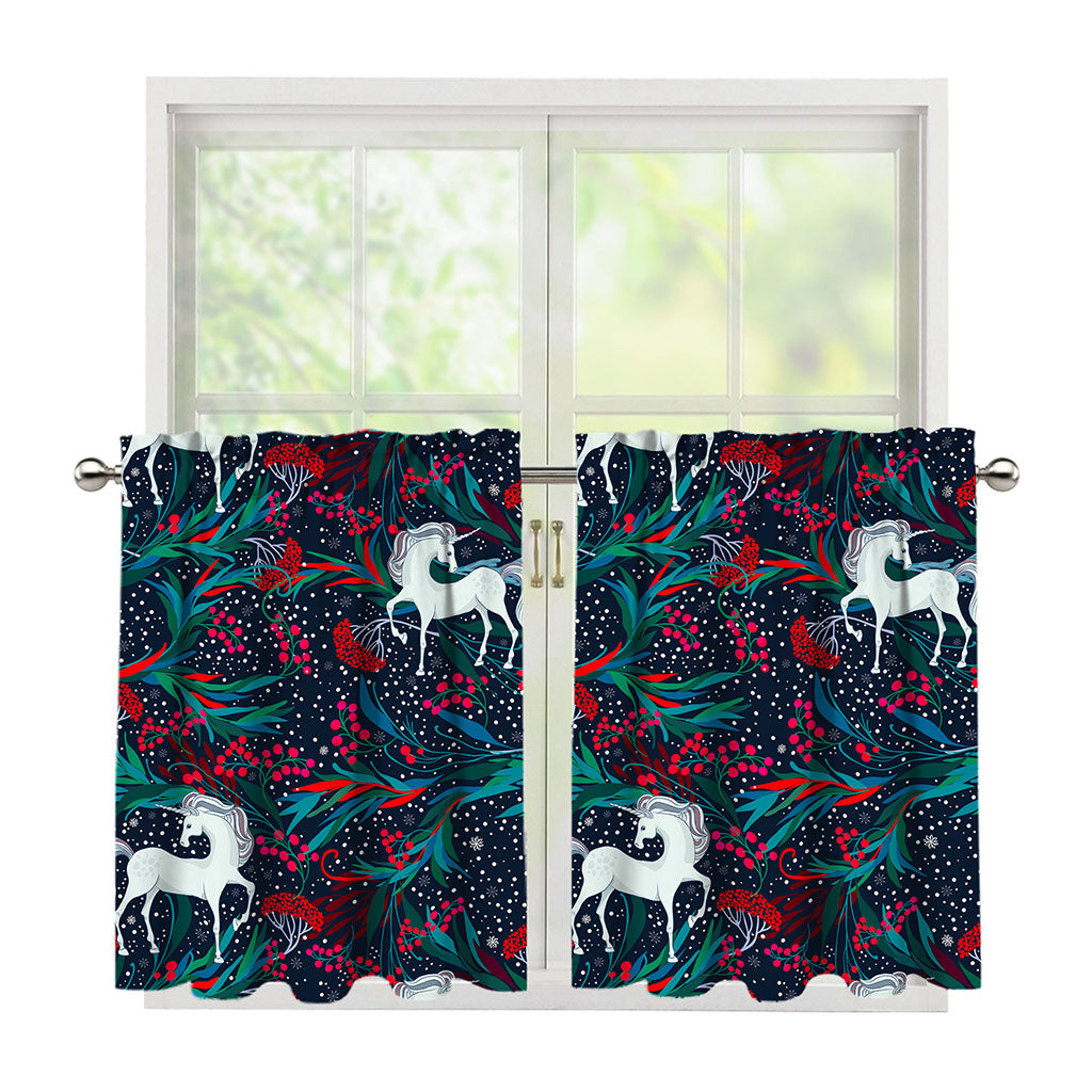 Fairy Floral Unicorn Pattern Print Tier Curtains