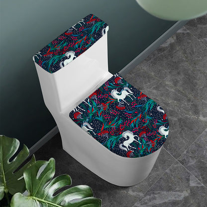 Fairy Floral Unicorn Pattern Print Toilet Lid And Tank Cover Set