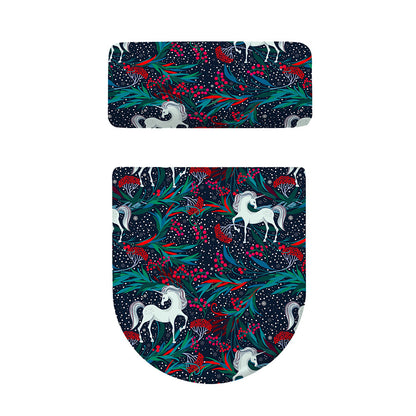 Fairy Floral Unicorn Pattern Print Toilet Lid And Tank Cover Set
