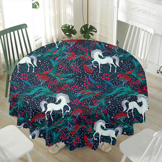 Fairy Floral Unicorn Pattern Print Waterproof Round Tablecloth