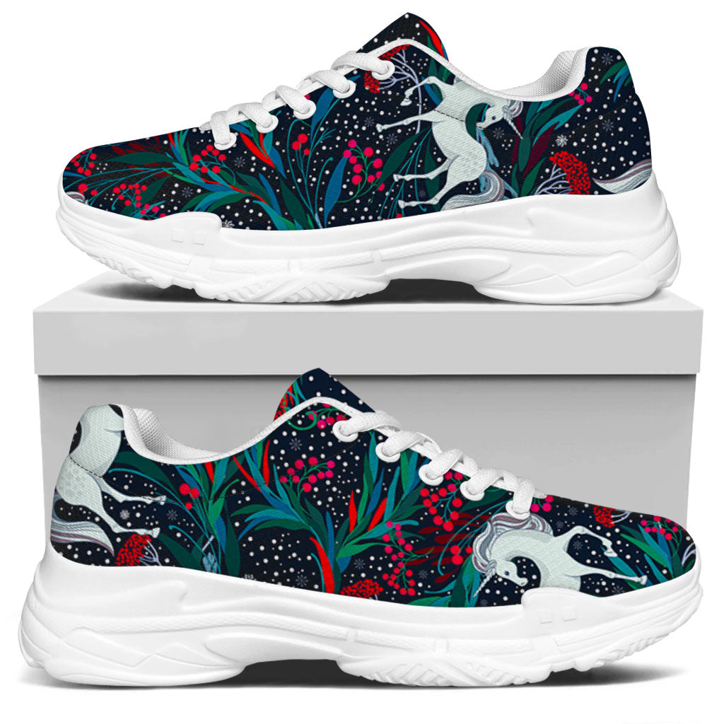Fairy Floral Unicorn Pattern Print White Chunky Shoes