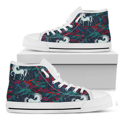 Fairy Floral Unicorn Pattern Print White High Top Sneakers