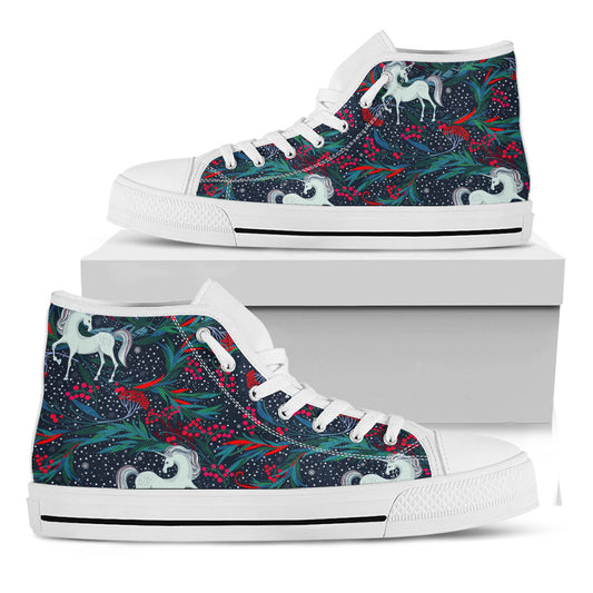Fairy Floral Unicorn Pattern Print White High Top Sneakers