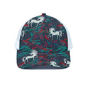 Fairy Floral Unicorn Pattern Print White Mesh Trucker Hat
