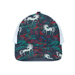 Fairy Floral Unicorn Pattern Print White Mesh Trucker Cap