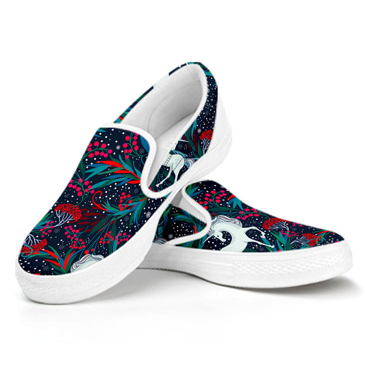 Fairy Floral Unicorn Pattern Print White Slip On Sneakers