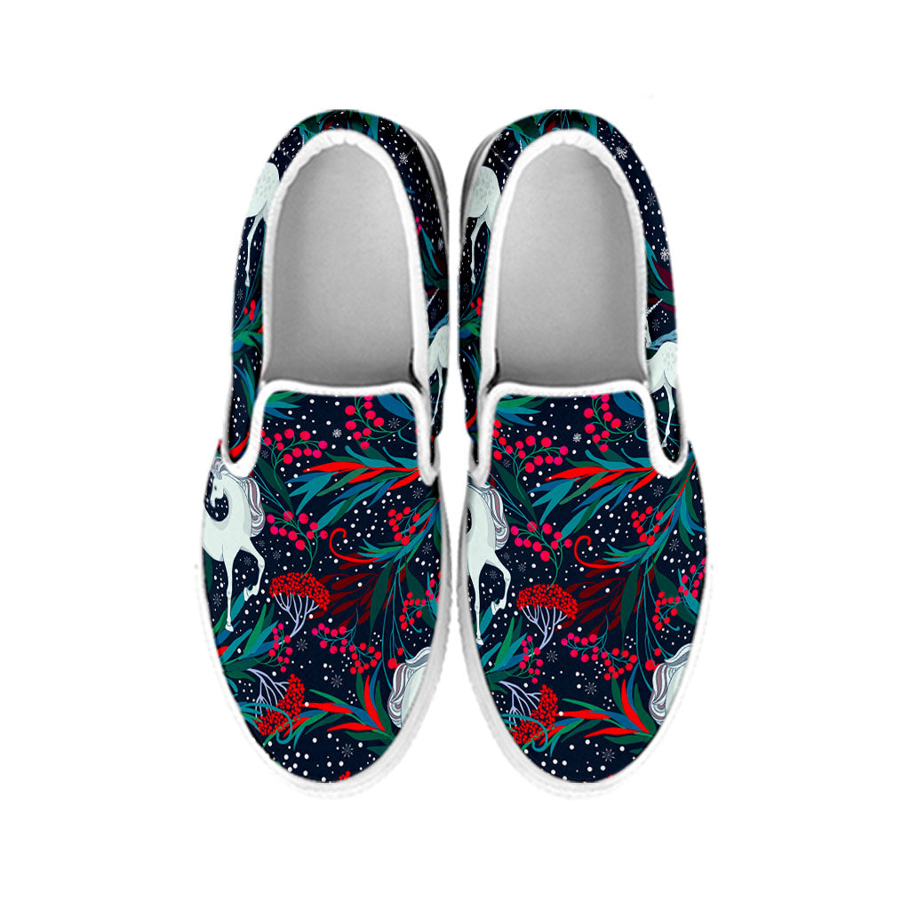 Fairy Floral Unicorn Pattern Print White Slip On Sneakers