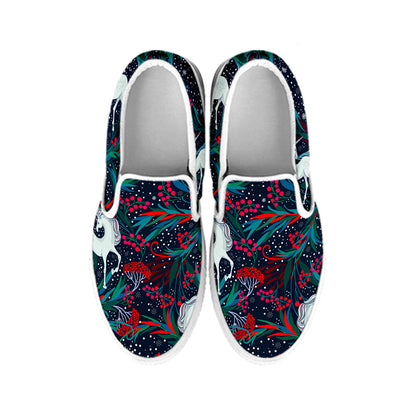 Fairy Floral Unicorn Pattern Print White Slip On Sneakers