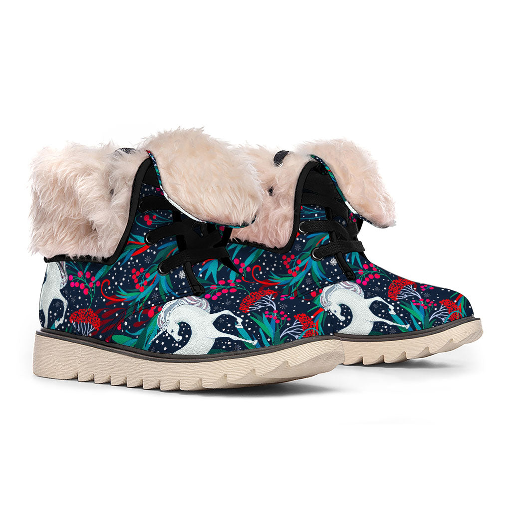 Fairy Floral Unicorn Pattern Print Winter Boots