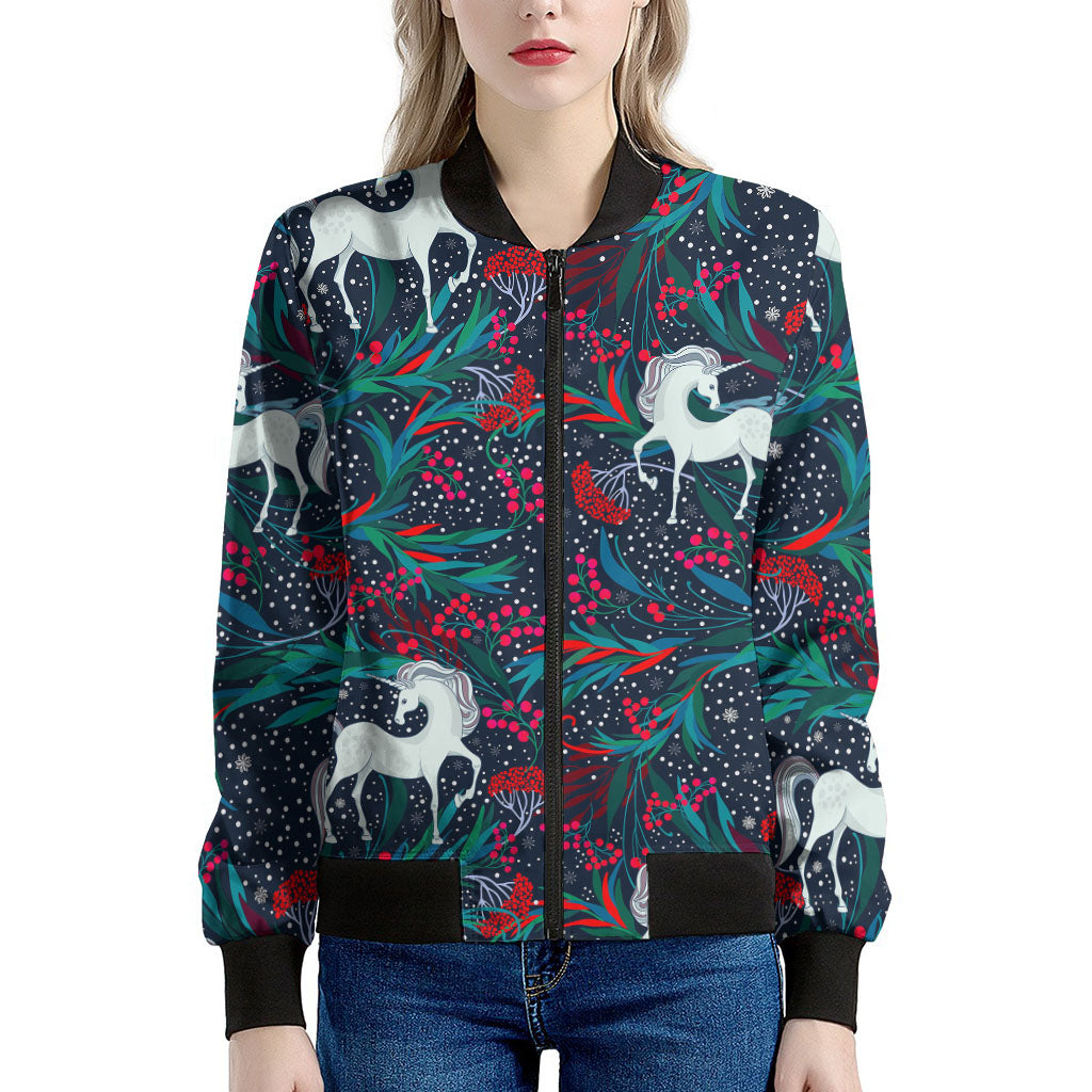 Fairy Floral Unicorn Pattern Print Women's Bomber Jacket