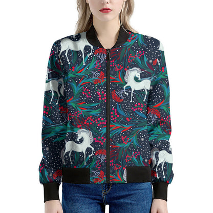 Fairy Floral Unicorn Pattern Print Women's Bomber Jacket