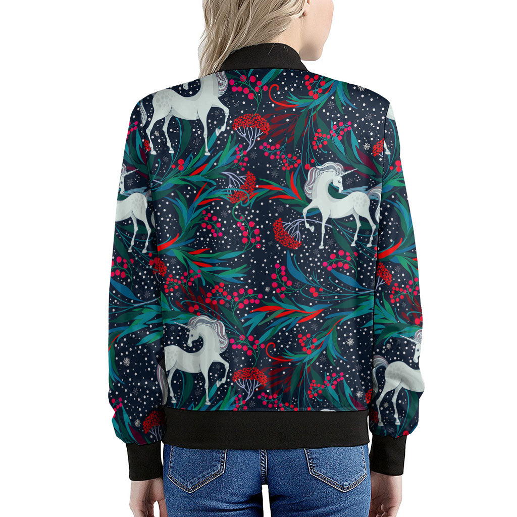 Fairy Floral Unicorn Pattern Print Women's Bomber Jacket