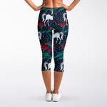Fairy Floral Unicorn Pattern Print Women's Capri Leggings