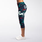 Fairy Floral Unicorn Pattern Print Women's Capri Leggings