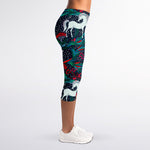 Fairy Floral Unicorn Pattern Print Women's Capri Leggings