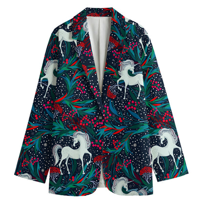 Fairy Floral Unicorn Pattern Print Women's Cotton Blazer