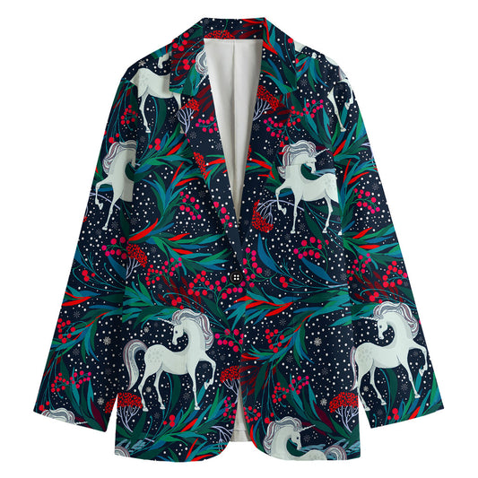 Fairy Floral Unicorn Pattern Print Women's Cotton Blazer