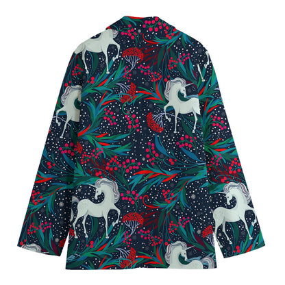 Fairy Floral Unicorn Pattern Print Women's Cotton Blazer