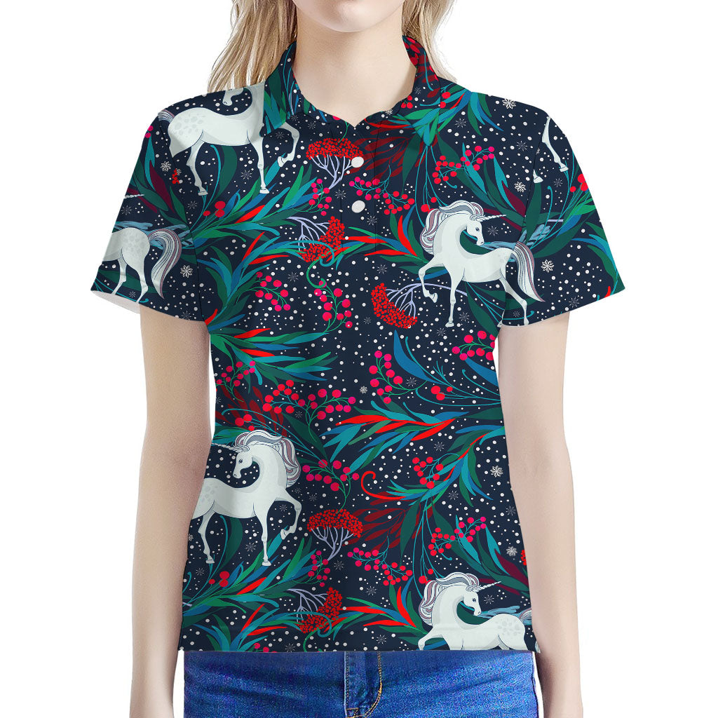 Fairy Floral Unicorn Pattern Print Women's Polo Shirt