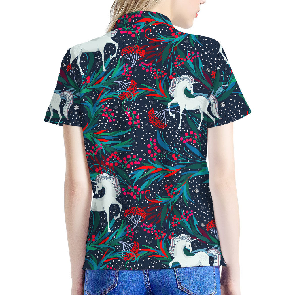 Fairy Floral Unicorn Pattern Print Women's Polo Shirt