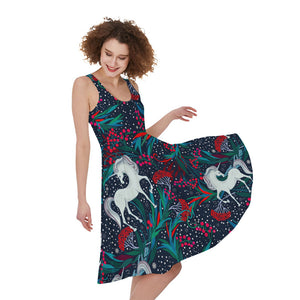 Fairy Floral Unicorn Pattern Print Women's Sleeveless Dress