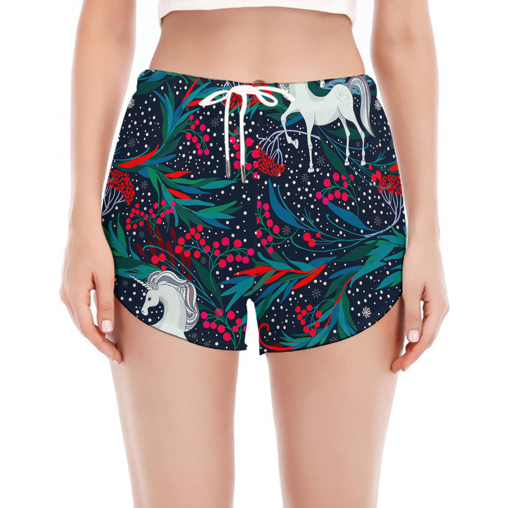 Fairy Floral Unicorn Pattern Print Women's Split Running Shorts