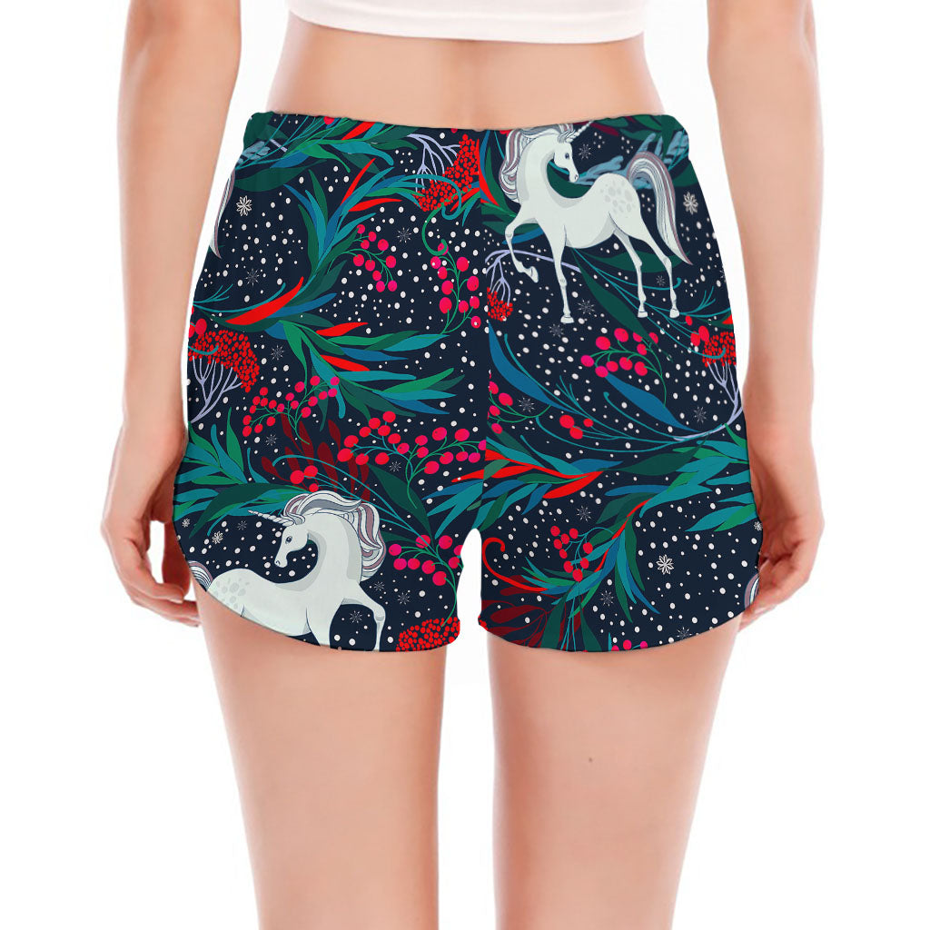 Fairy Floral Unicorn Pattern Print Women's Split Running Shorts