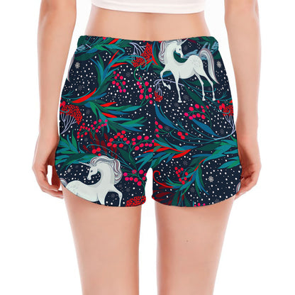 Fairy Floral Unicorn Pattern Print Women's Split Running Shorts