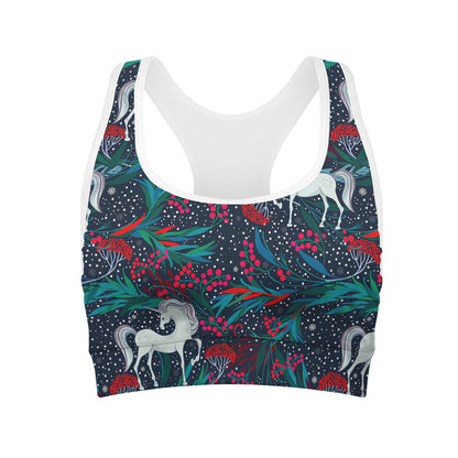 Fairy Floral Unicorn Pattern Print Women's Sports Bra