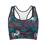 Fairy Floral Unicorn Pattern Print Women's Sports Bra