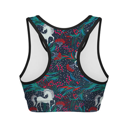 Fairy Floral Unicorn Pattern Print Women's Sports Bra