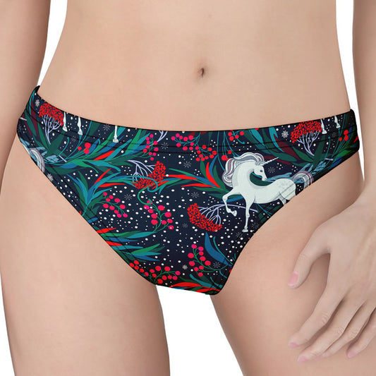 Fairy Floral Unicorn Pattern Print Women's Thong