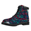 Fairy Floral Unicorn Pattern Print Padded Collar Lace Up Boots