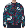 Fairy Floral Unicorn Pattern Print Zip Sleeve Bomber Jacket