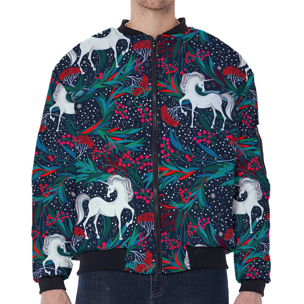 Fairy Floral Unicorn Pattern Print Zip Sleeve Bomber Jacket