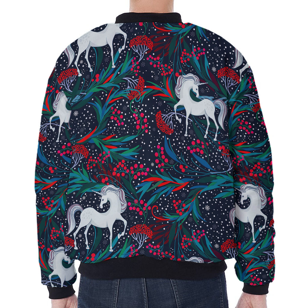 Fairy Floral Unicorn Pattern Print Zip Sleeve Bomber Jacket