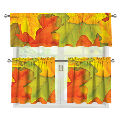 Fall Autumn Maple Leaves Print 3 Piece Kitchen Curtains