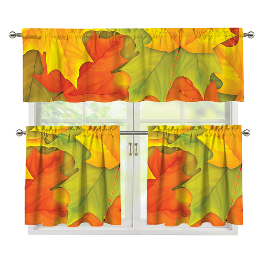 Fall Autumn Maple Leaves Print 3 Piece Kitchen Curtains
