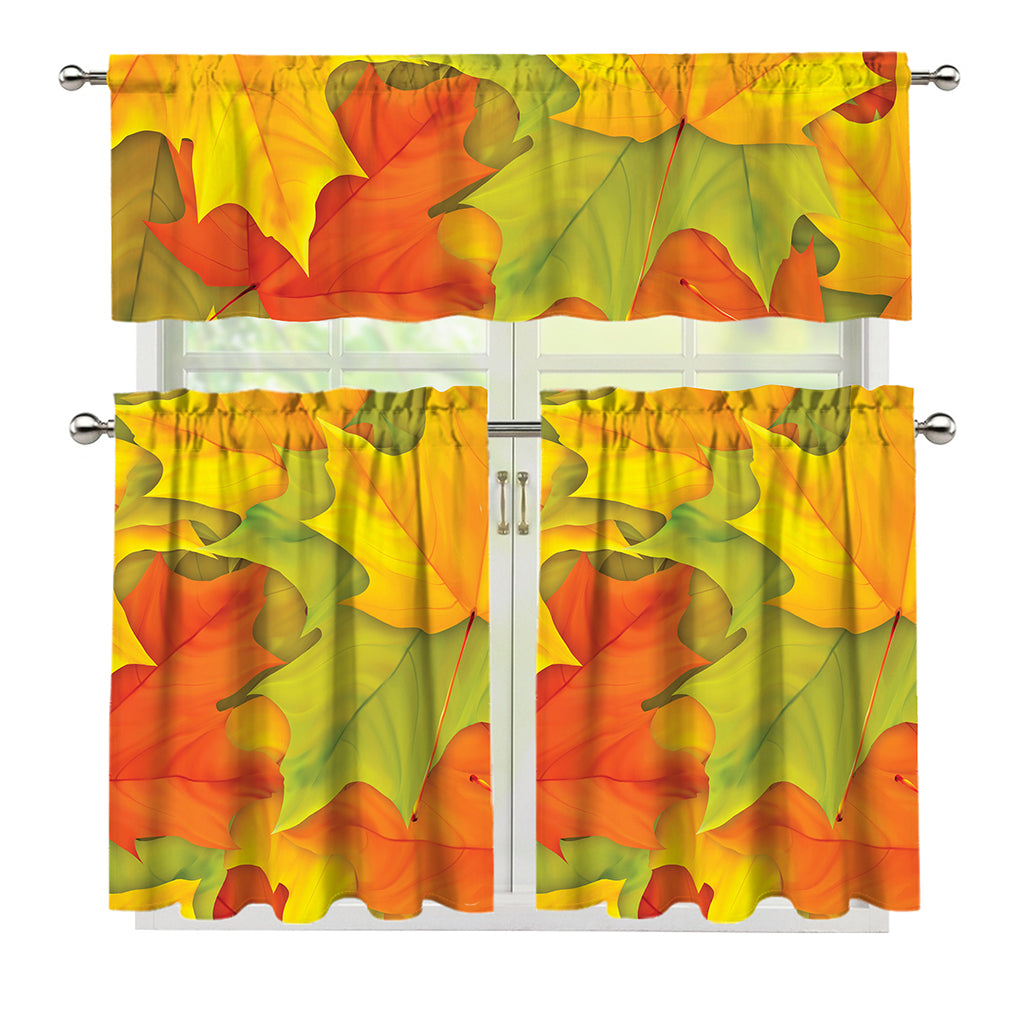 Fall Autumn Maple Leaves Print 3 Piece Kitchen Curtains