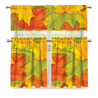 Fall Autumn Maple Leaves Print 3 Piece Kitchen Curtains