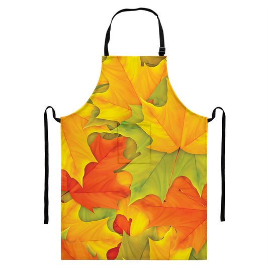 Fall Autumn Maple Leaves Print Bib Apron With Pocket
