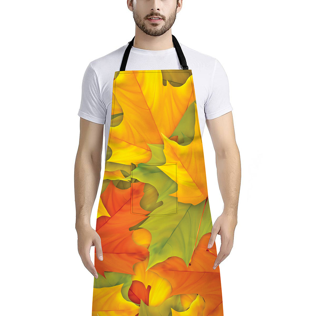 Fall Autumn Maple Leaves Print Bib Apron With Pocket