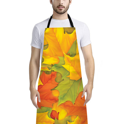 Fall Autumn Maple Leaves Print Bib Apron With Pocket
