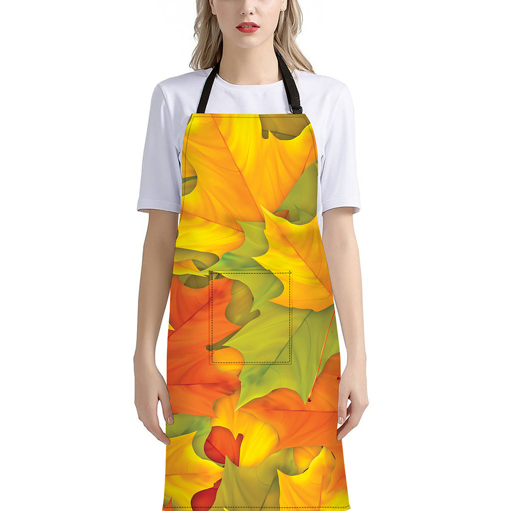 Fall Autumn Maple Leaves Print Bib Apron With Pocket