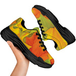 Fall Autumn Maple Leaves Print Black Chunky Shoes